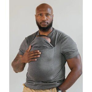 Lalabu Men's M Gray Short Sleeve Hands Free Pouch Baby Carrying Dad Shirt